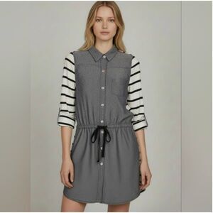 Anthropologie Postmark Rowena Tunic Shirt Dress Gray Striped Size M